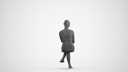 3D scanned woman sitting casual, photorealistic archviz people for Enscape and SketchUp, wireframe front view