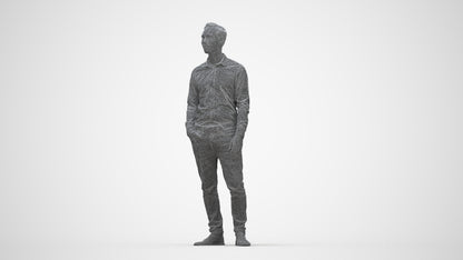 realistic 3D human man casual standing, archviz people FBX OBJ for Blender, wireframe back view