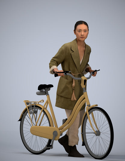 realistic 3D people woman casual cycling, render-ready for V-Ray and Corona, FBX OBJ