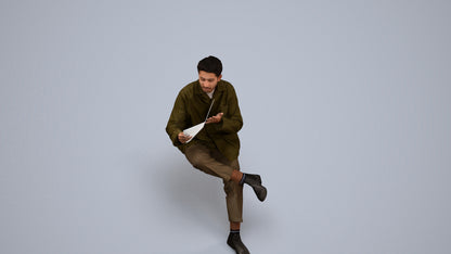 photogrammetry 3D man casual sitting, realistic human model archviz FBX, back view render