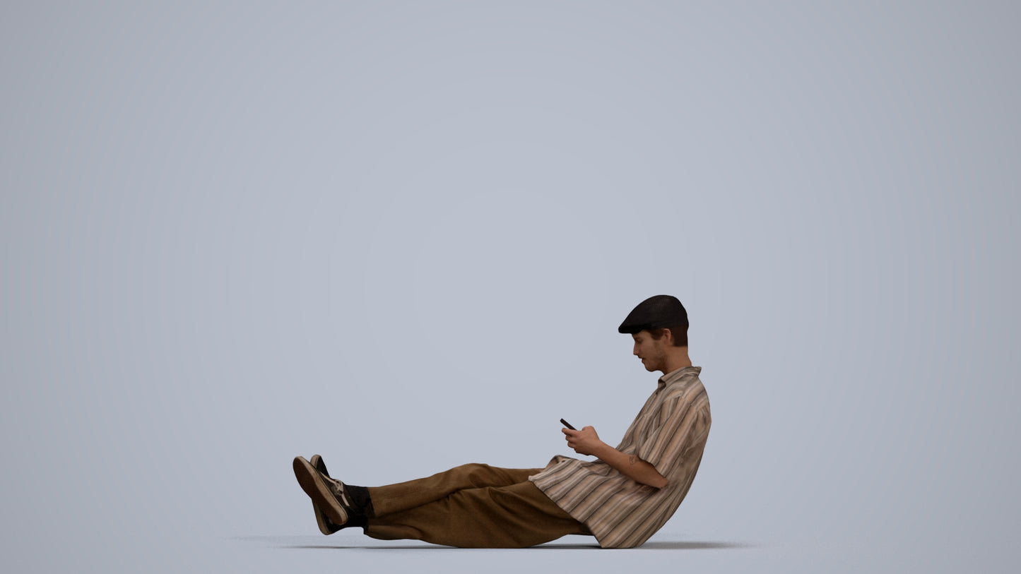 photogrammetry 3D man casual sitting, realistic human model archviz FBX, standing pose render