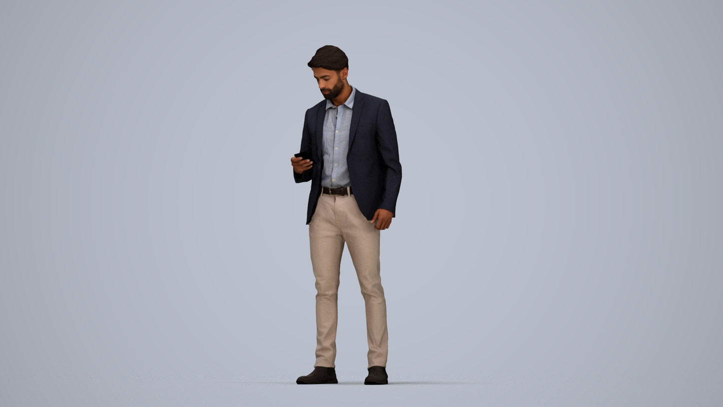 realistic 3D human man business, archviz people FBX OBJ for Blender, top-down view render