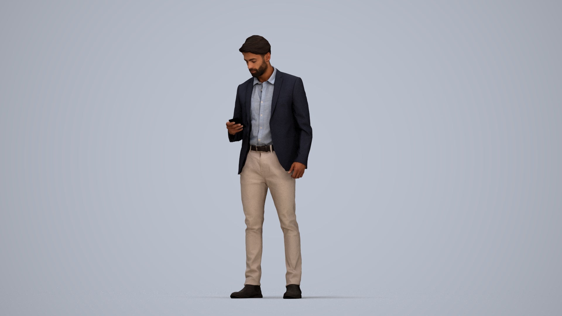 realistic 3D human man business, archviz people FBX OBJ for Blender, top-down view render