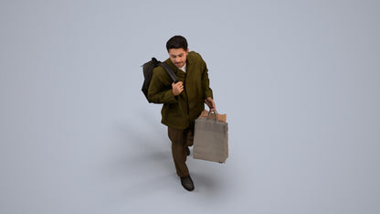 realistic 3D human man casual shopping, archviz people FBX OBJ for Blender, back view render