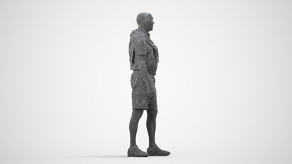 3D scanned senior man standing casual, photorealistic archviz people for Enscape and SketchUp, wireframe side view