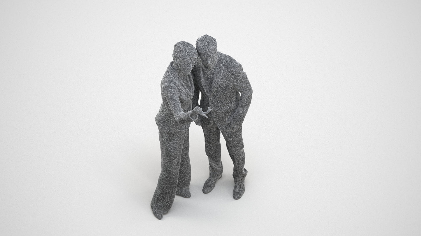 realistic 3D human woman formal couple, archviz people FBX OBJ for Blender, wireframe three-quarter view
