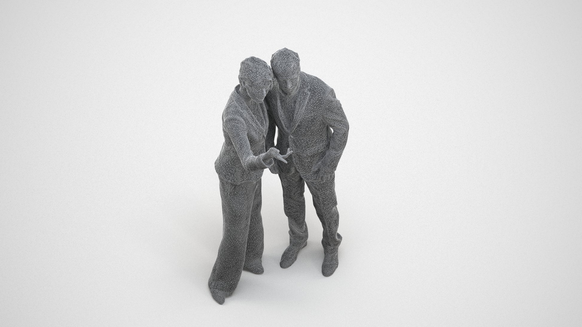 realistic 3D human woman formal couple, archviz people FBX OBJ for Blender, wireframe three-quarter view