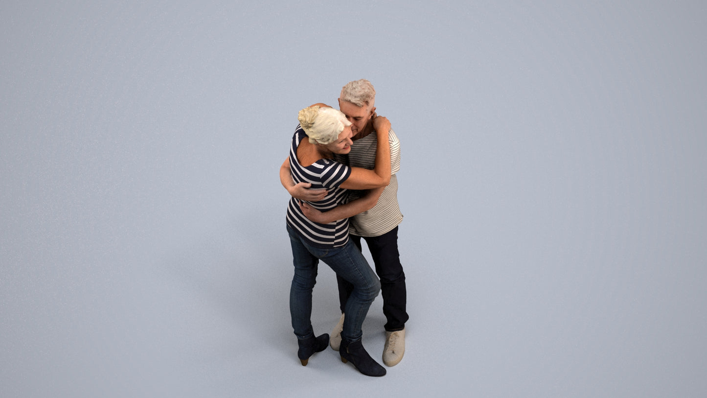 scanned 3D senior woman casual couple, photogrammetry people for Enscape and V-Ray, back view render