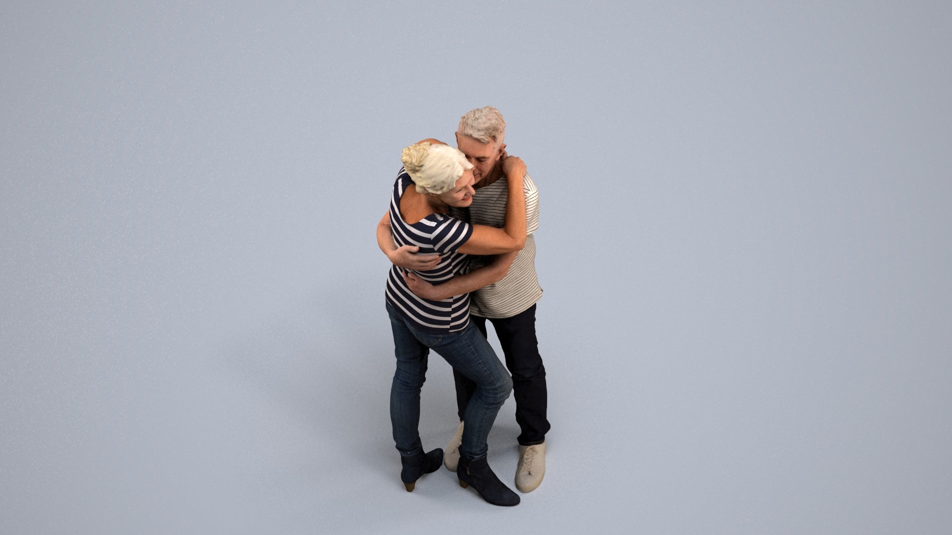 scanned 3D senior woman casual couple, photogrammetry people for Enscape and V-Ray, back view render