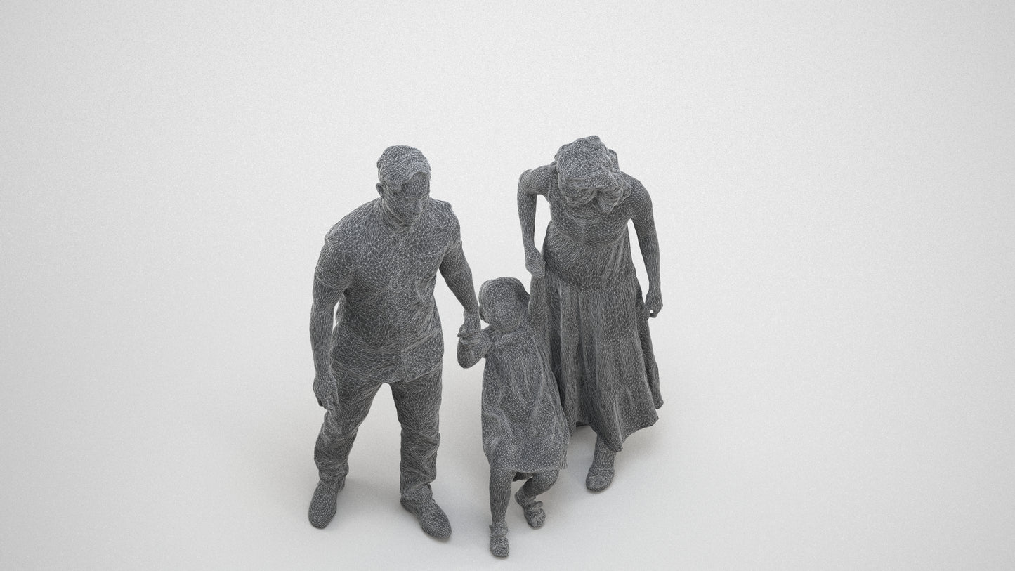 3D people model girl casual kids, scanned human for 3ds Max rendering, wireframe three-quarter view