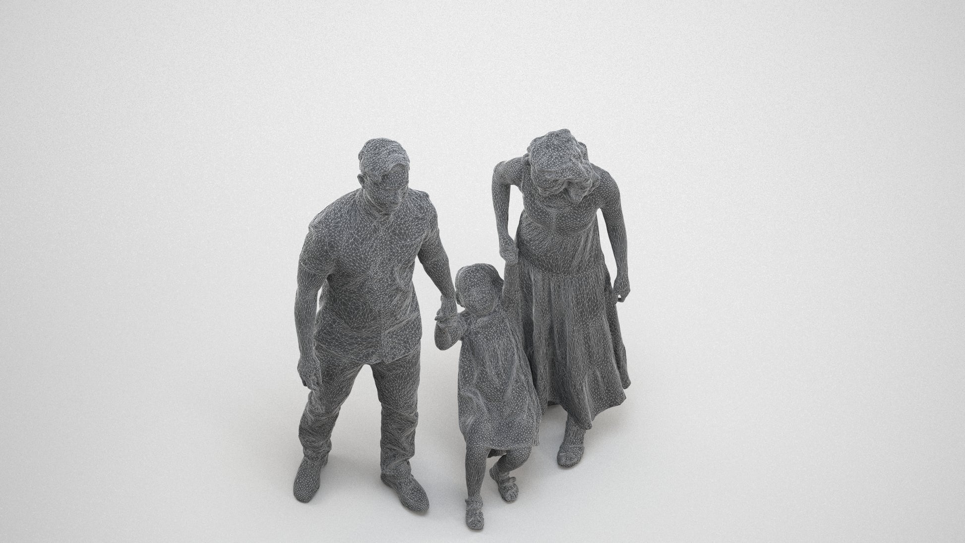 3D people model girl casual kids, scanned human for 3ds Max rendering, wireframe three-quarter view