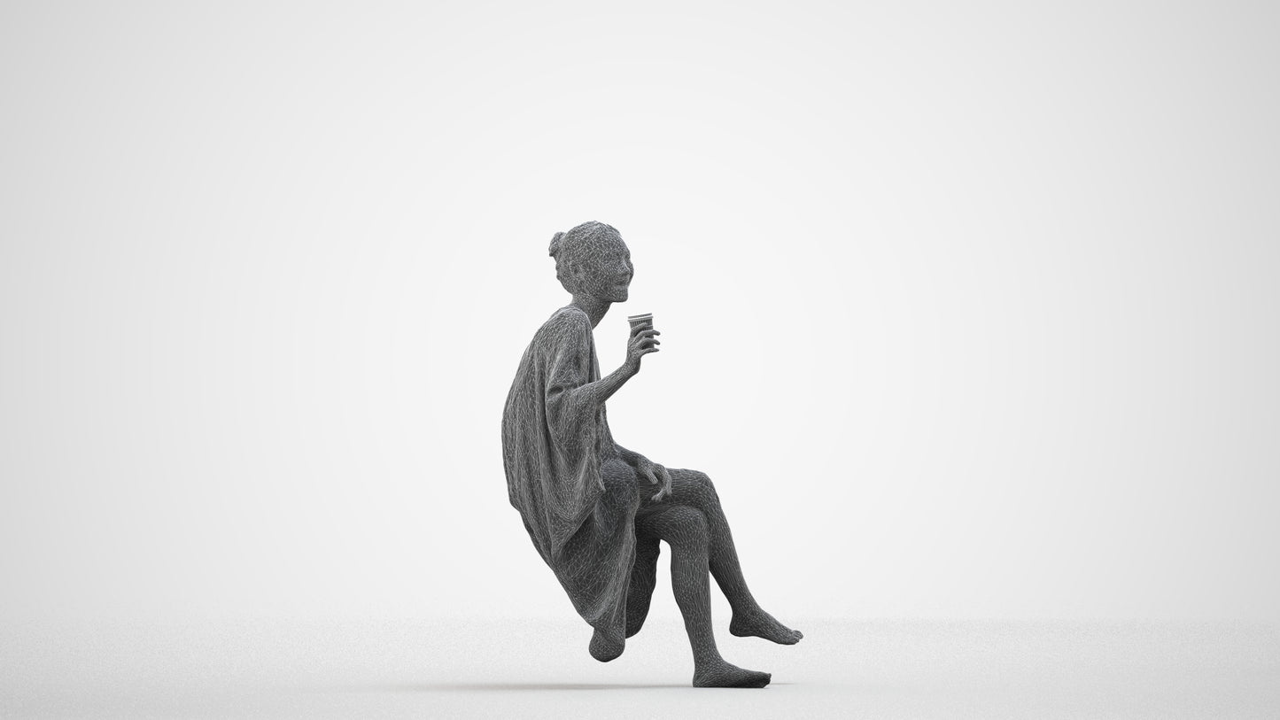 realistic 3D people woman casual pool, render-ready for V-Ray and Corona, FBX OBJ, wireframe side view