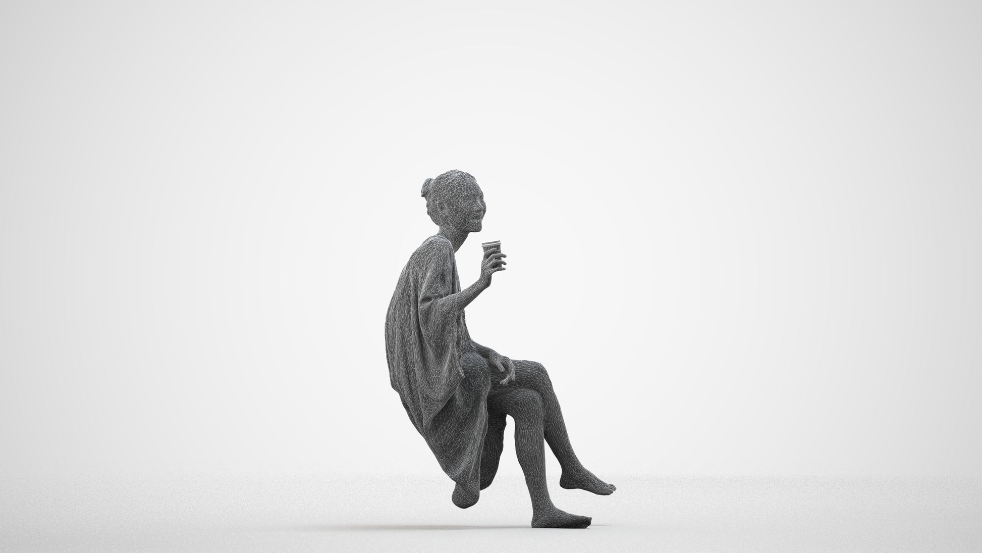 realistic 3D people woman casual pool, render-ready for V-Ray and Corona, FBX OBJ, wireframe side view