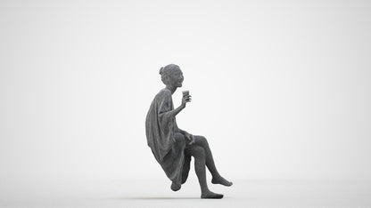 realistic 3D people woman casual pool, render-ready for V-Ray and Corona, FBX OBJ, wireframe side view