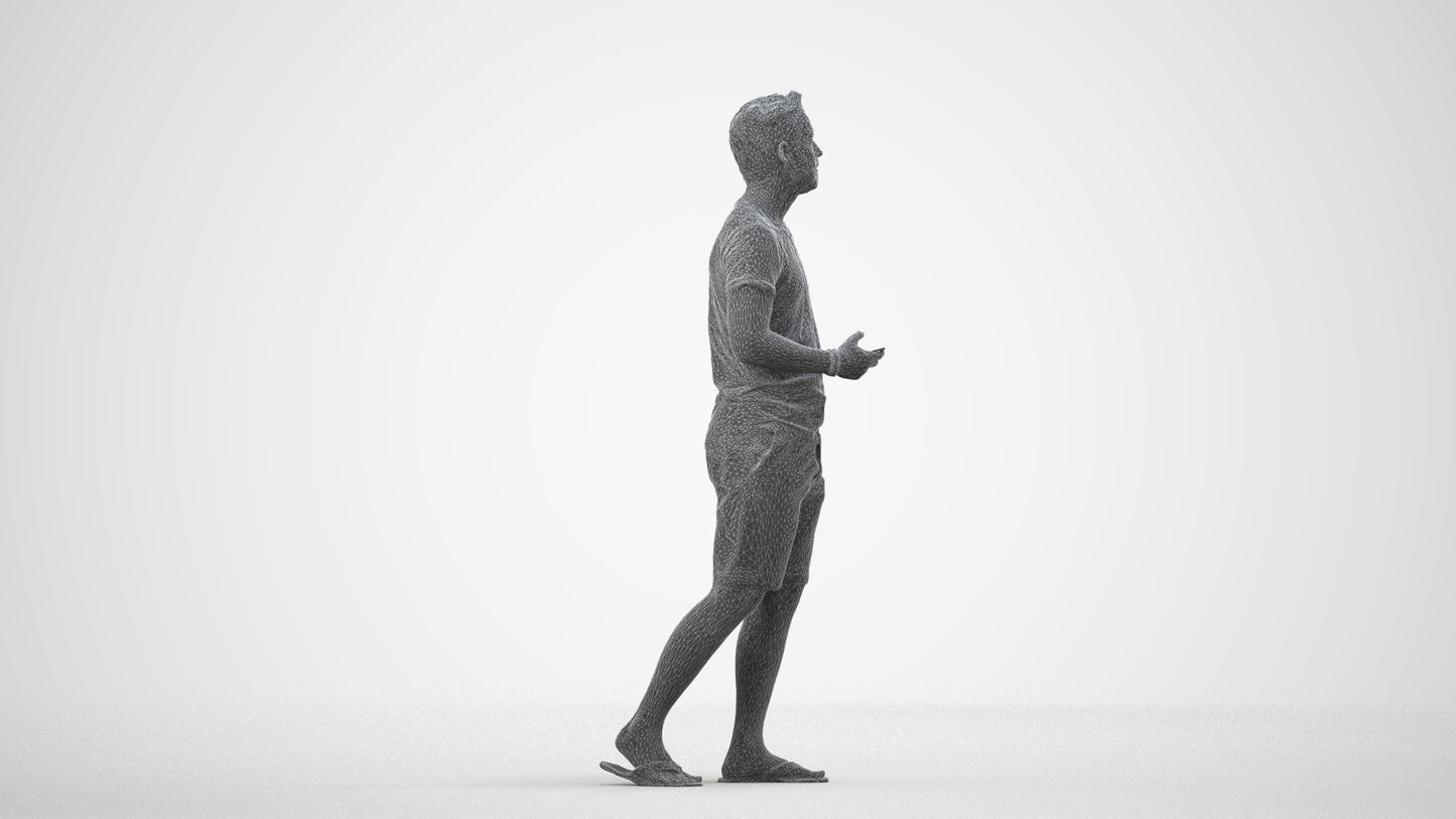 3D scanned man walking, photorealistic archviz people for Enscape and SketchUp, wireframe side view