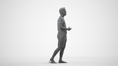 3D scanned man walking, photorealistic archviz people for Enscape and SketchUp, wireframe side view