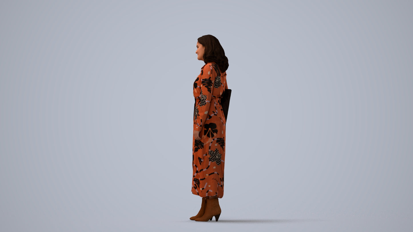 realistic 3D human woman casual standing, archviz people FBX OBJ for Blender, three-quarter view render