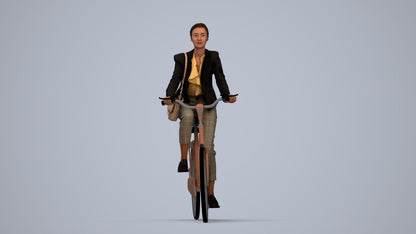 realistic 3D woman business cycling, scanned archviz people for Blender and 3ds Max, top-down view render