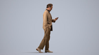 3D scanned man standing business, photorealistic archviz people for Enscape and SketchUp, side view render