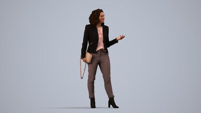 realistic 3D human woman business standing, archviz people FBX OBJ for Blender, side view render