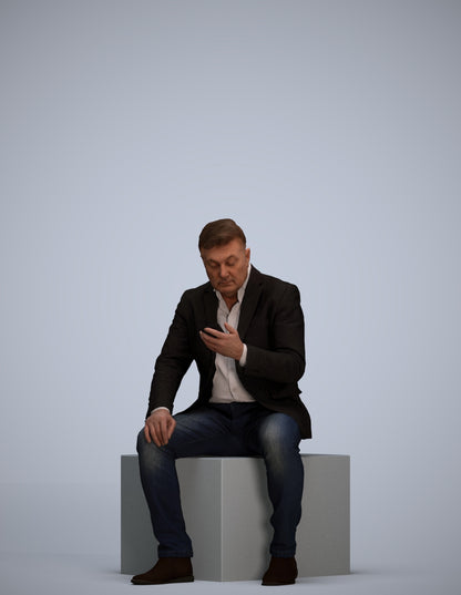 3D scanned man sitting business, photorealistic archviz people for Enscape and SketchUp