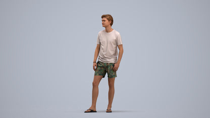3D human model man casual standing, photogrammetry scanned person for archviz, standing pose render