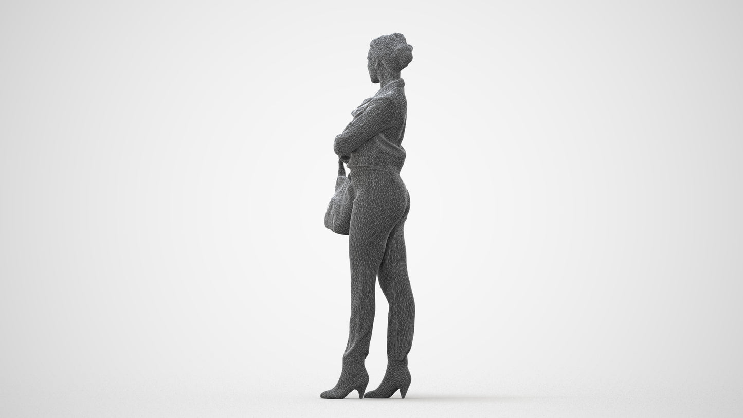 3D human model woman business standing, photogrammetry scanned person for archviz, square thumbnail