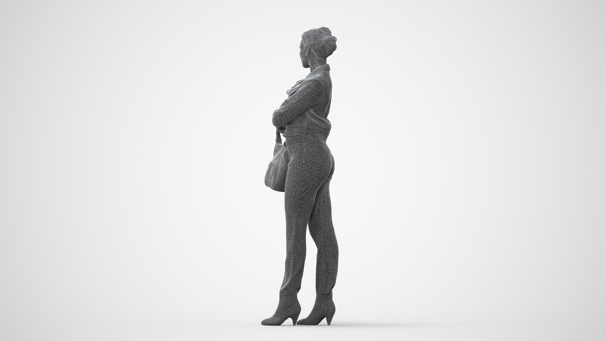 3D human model woman business standing, photogrammetry scanned person for archviz, square thumbnail