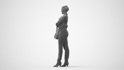 3D human model woman business standing, photogrammetry scanned person for archviz, square thumbnail
