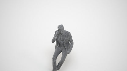 3D human model man business sitting, photogrammetry scanned person for archviz, wireframe three-quarter view