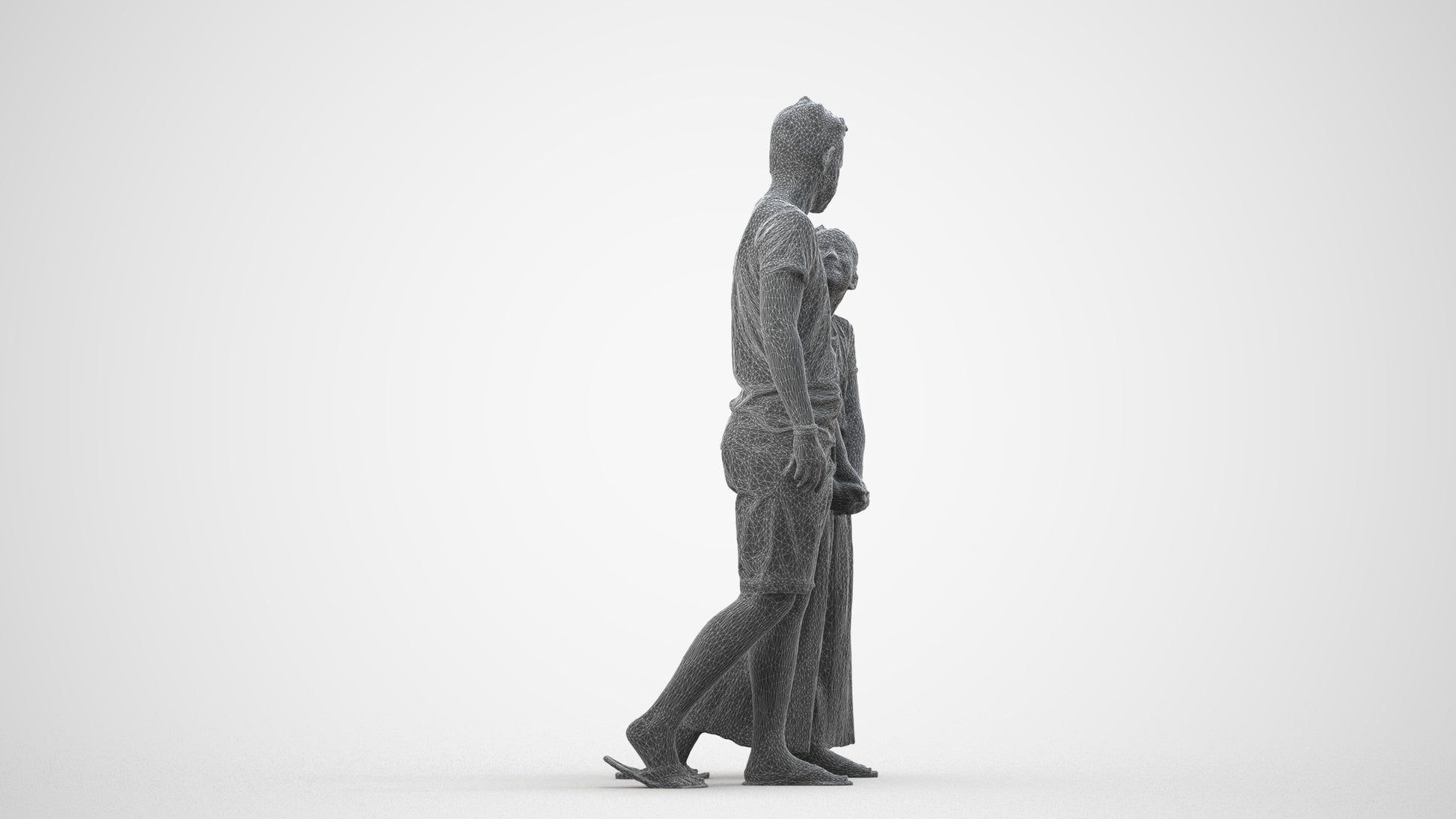 realistic 3D human girl casual kids, archviz people FBX OBJ for Blender, wireframe side view