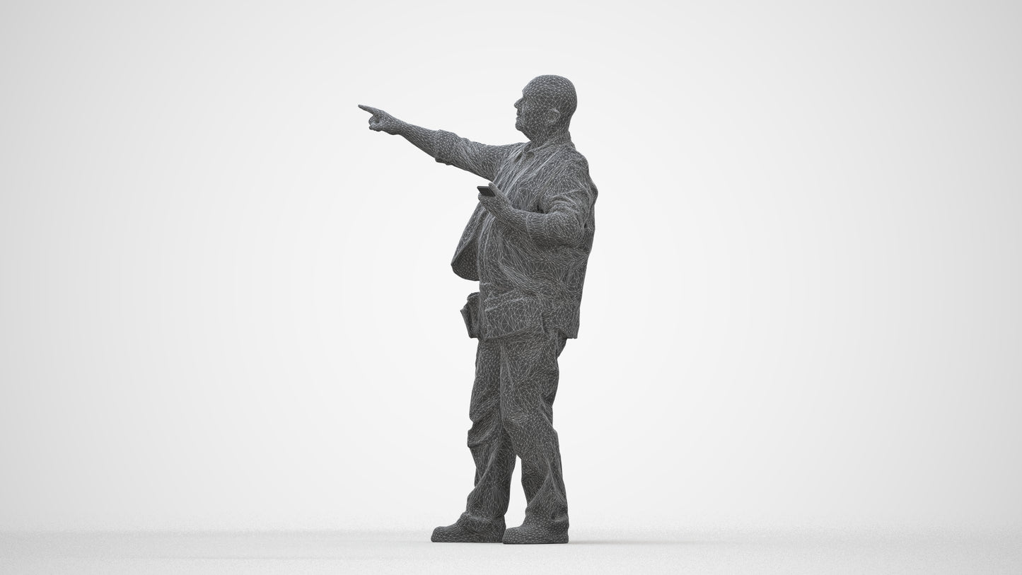 realistic 3D senior man standing, scanned archviz people for Blender and 3ds Max, wireframe back view