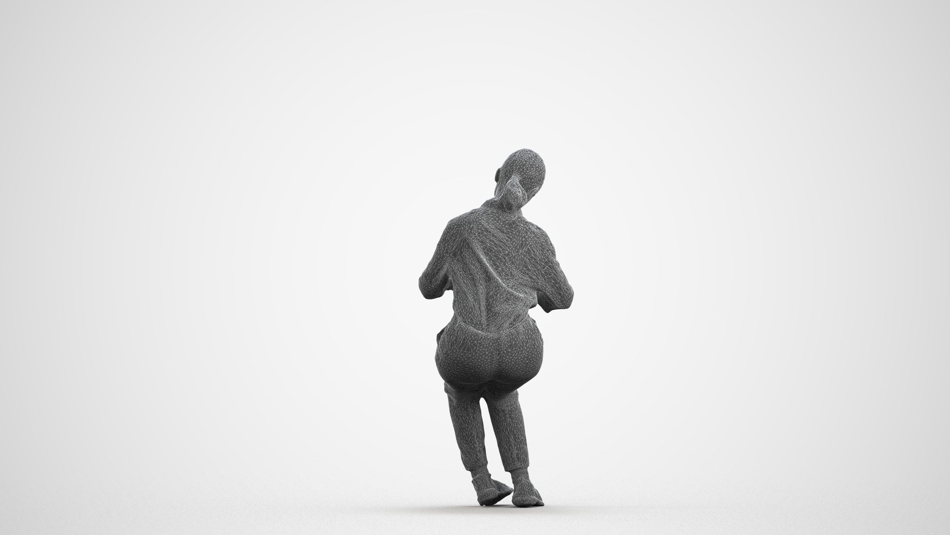 3D human model girl kids, photogrammetry scanned person for archviz, wireframe front view