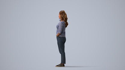 photogrammetry 3D woman casual standing, realistic human model archviz FBX, three-quarter view render