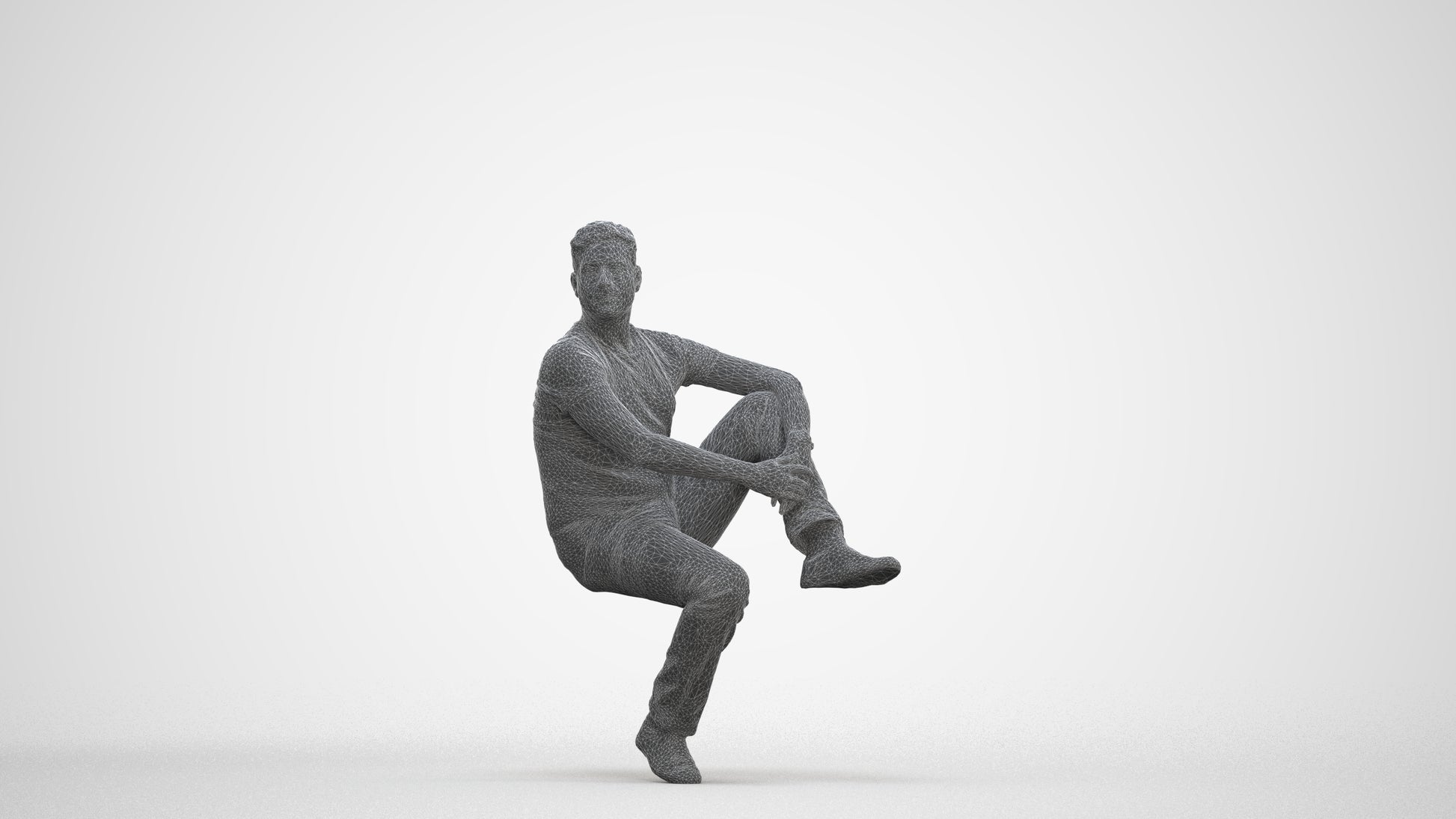 realistic 3D man casual sitting, scanned archviz people for Blender and 3ds Max, three-quarter front view render