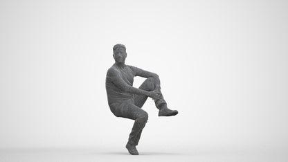 realistic 3D man casual sitting, scanned archviz people for Blender and 3ds Max, three-quarter front view render