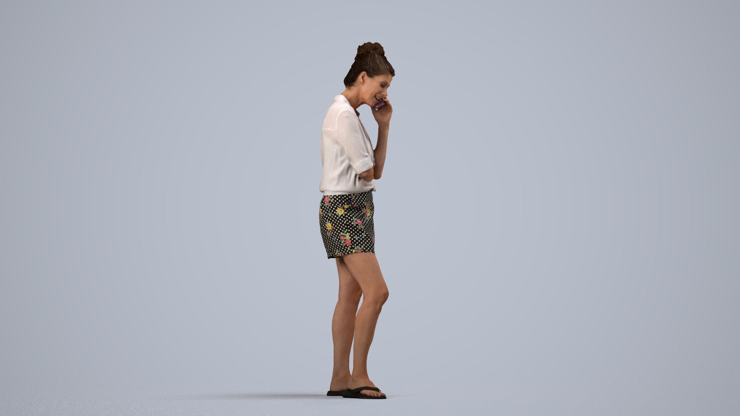 realistic 3D human woman casual standing, archviz people FBX OBJ for Blender, side view render