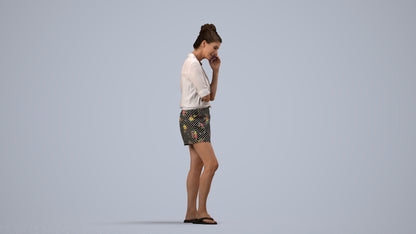 realistic 3D human woman casual standing, archviz people FBX OBJ for Blender, side view render