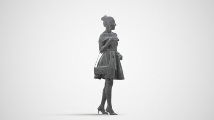 3D scanned woman formalaffairs formal, photorealistic archviz people for Enscape and SketchUp, wireframe side view