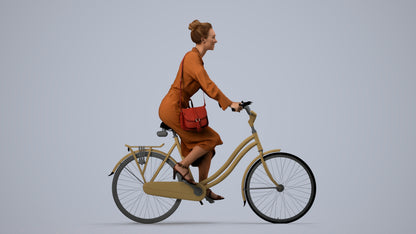 realistic 3D woman casual cycling, scanned archviz people for Blender and 3ds Max, side view render