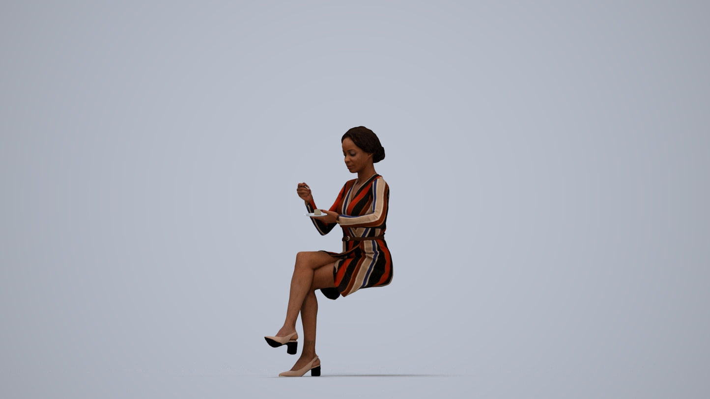 scanned 3D woman casual sitting, photogrammetry people for Enscape and V-Ray, top-down view render