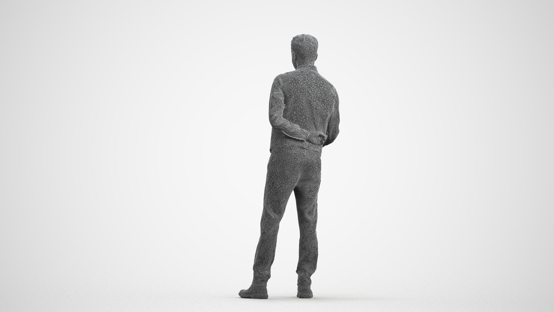 3D scanned man hospitality, photorealistic archviz people for Enscape and SketchUp, wireframe front view