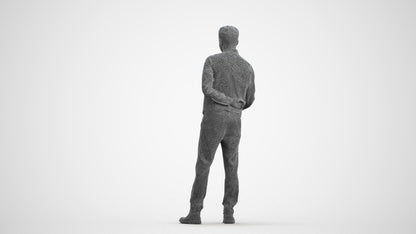 3D scanned man hospitality, photorealistic archviz people for Enscape and SketchUp, wireframe front view