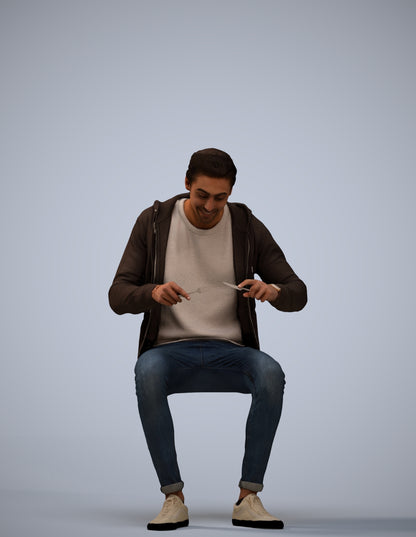 realistic 3D man casual sitting, scanned archviz people for Blender and 3ds Max