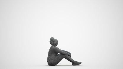 realistic 3D human woman casual sitting, archviz people FBX OBJ for Blender, wireframe front view