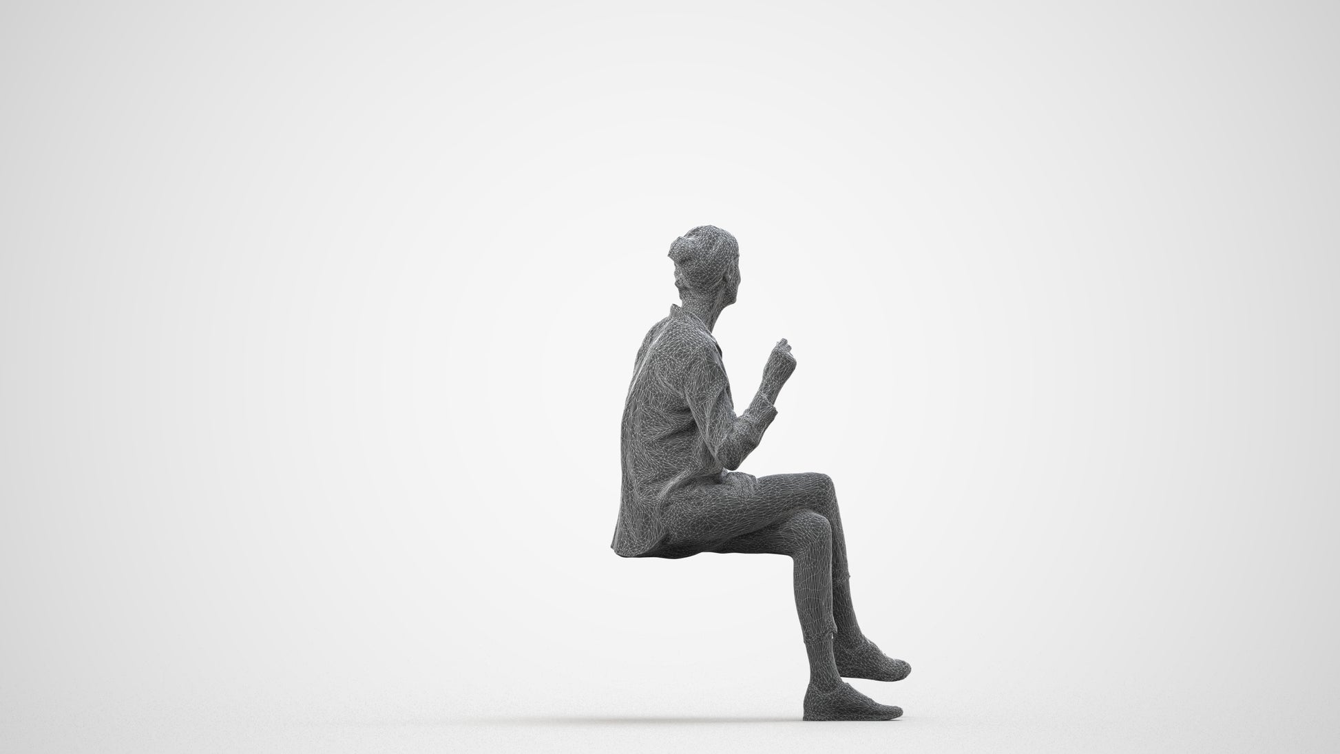 realistic 3D human senior woman casual sitting, archviz people FBX OBJ for Blender, wireframe side view
