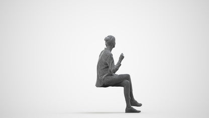 realistic 3D human senior woman casual sitting, archviz people FBX OBJ for Blender, wireframe side view