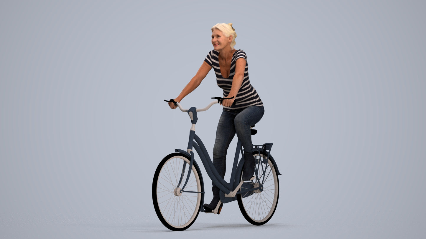 scanned 3D senior woman casual cycling, photogrammetry people for Enscape and V-Ray, standing pose render