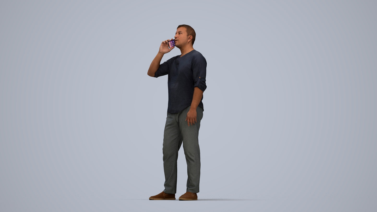 scanned 3D man casual standing, photogrammetry people for Enscape and V-Ray, top-down view render