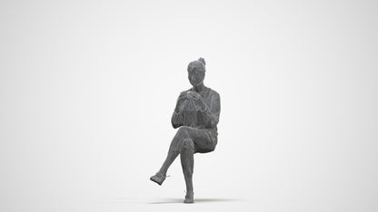 photogrammetry 3D woman casual sitting, realistic human model archviz FBX, three-quarter front view render